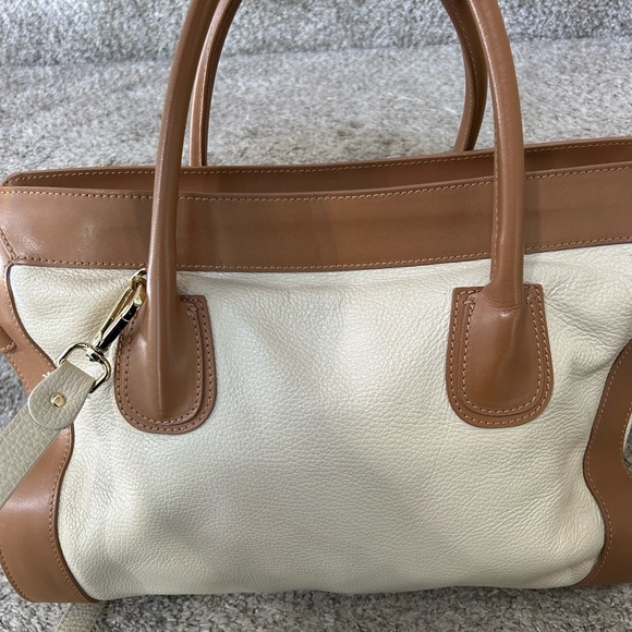 Cuir Rose pebbled leather cream and tan satchel bag. Shoulder strap. Gold detail - Picture 3 of 16